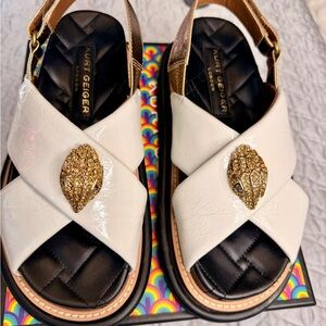 Kurt Geiger Orson White, Gold, and Black Women's Sandals